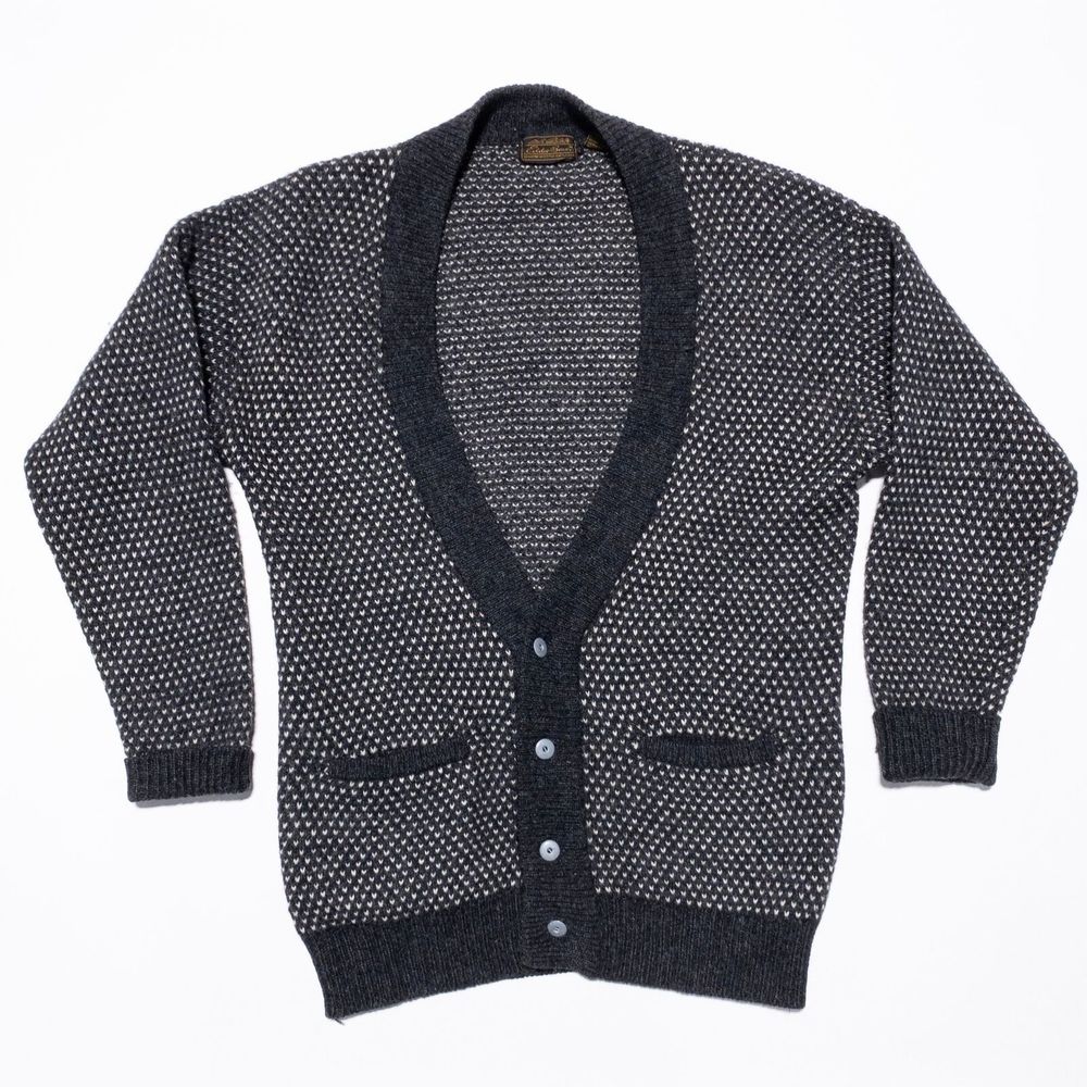 Vintage Eddie Bauer Shetland Wool Cardigan Sweater Men's Medium Birdseye 80s